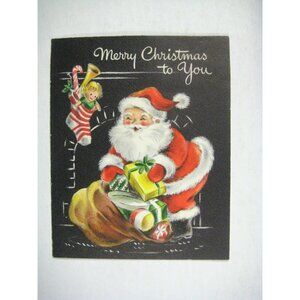 Hallmark Merry Christmas Card 1950 Used Santa Claus Toys Stockings Sack Xma